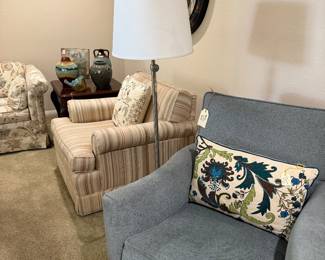 Side chair, floor lamps