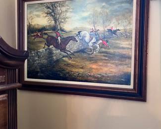 Oil on canvas hunting scene signed Gloria Schrader after Ward
