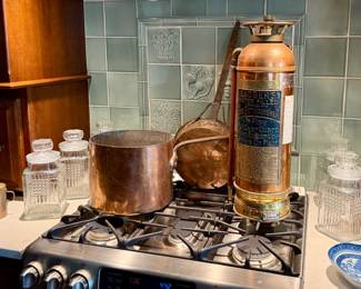 Copper fire extinguisher and heavy copper pot