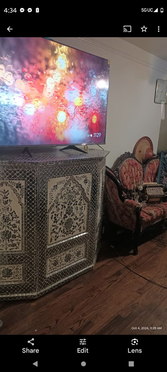 Outstanding tall Vintage Mosaic mirrored bar. Glides easily on rollers. Amazing storage!