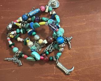 Western, Southwest, Indian, Multi sterling charm bracelet.