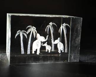 etched glass elephant paperweight