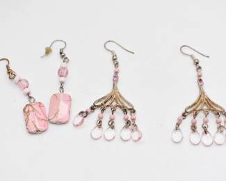 2 pairs of pink and silver tone earrings