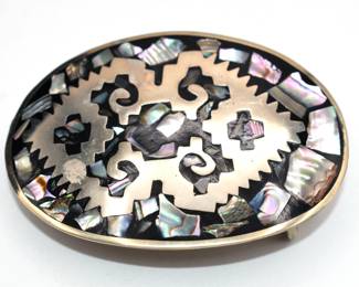 Abalone shell silver tone belt buckle