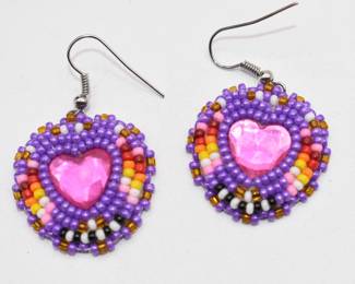 purple beaded heart earrings