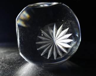 crystal clear glass etched paperweight