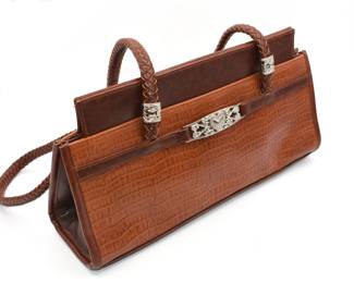Brown purse paisley liner with braided handle