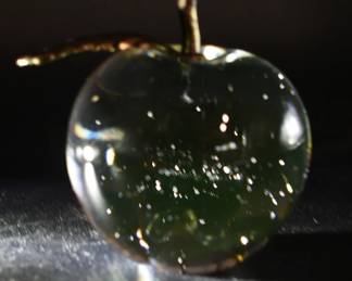 clear glass apple with metal stem paperweight