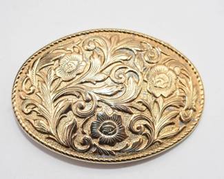 gold tone floral scroll pattern belt buckle