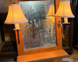 Rustic Entry Mirror With Sconces