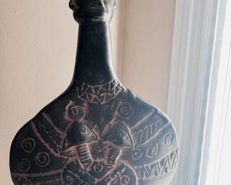 AFRICAN CARVED WOODEN BOTTLE / VASE