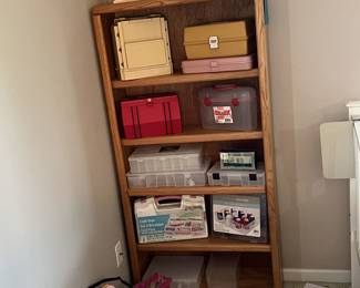 STORAGE ITEMS ON SHELVES FOR SALE NOW -- THIS BOOKSEHLF IS NOT FOR SALE.