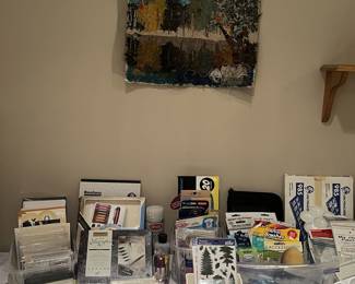 CRAFT SUPPLIES - MOSTLY NEW - FILL THE LOWER LEVEL - ALL ARRANGED BY TYPE OF CRAFT FOR EASIER SELECTION.