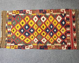 Vintage Handmade Flat Weave Tribal Rug