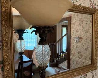 Metal Glass Touchier, Mirror with Gold Painted Wood