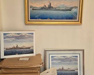Framed 1945 Signed Painting And Print Of The U.S.S. Missouri By William A. Knox 1000 Prints