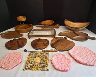 Wood Serving Platters And Bowls, Hand Made Trivets, Candle Snuffer