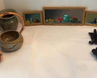 Mini Handpainted In Spain Framed Art, Cast Iron Decor, Pottery