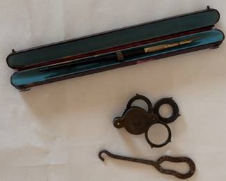 Antique Leroy W Fairchild Dip Pen, Shoe Hook, Folding Pocket Magnifier