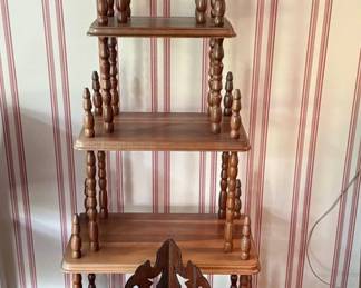 Vintage Spindle 5 Tired Shelf, Carved Wood Corner Shelf