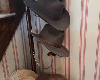 Wool Brimmed Hats, Wood Belt Buckle, Scarves and Hat Rack Hanger, Mirror Hanger