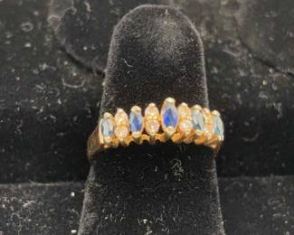 011 White Diamond And Blue Sapphire 14KT Yellow Gold Ring