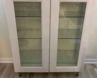 White Wooden Cabinet With Glass Doors