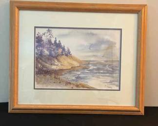 Framed Watercolor Coastal Scene