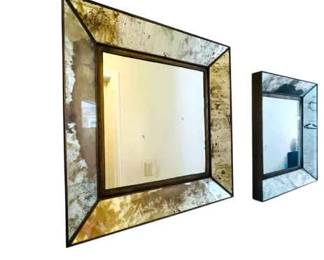 Crate Barrel Pair Of Antiqued Rustic Mirrors