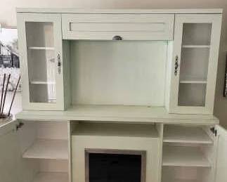 Beautiful Green Painted Tv Cabinet With Electrical Fireplace
