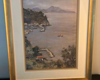 Vintage Framed Print Of Village By The Sea