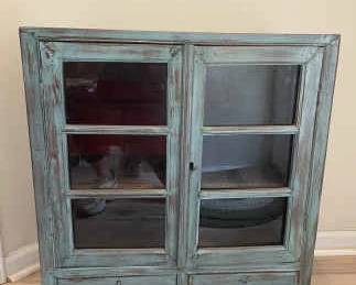 Distressed Wood Cabinet With Glass Doors