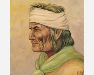 Lot 93: Louis Shipshee (1896-1975) Oil of Geronimo