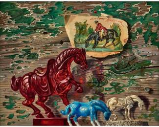 Lot 14: Aaron Bohrod "Red, White, and Blue Horses" Oil on Board (ca. 1960s)