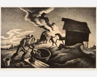 Lot 12: Thomas Hart Benton "Fire in the Barnyard" Lithograph (1944)