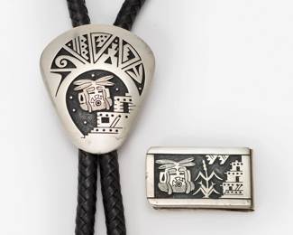 Lot 101: Signed Native American Bolo Tie + Money Clip