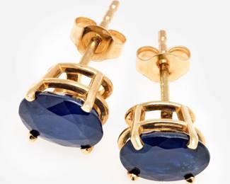 Lot 231: 14k Blue Sapphire Stud Oval Cut Earrings 2.0 ctw 