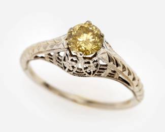 Lot 148: 18k Antique Yellow Diamond Filigree Ring