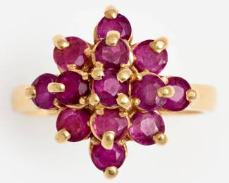 Lot 178: 14k Ruby Cluster Ring, 2.6 ctw.