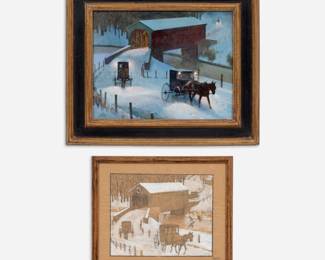 Lot 5: John Falter "Winter Evening, Lancaster County" Oil on Canvas, with Study