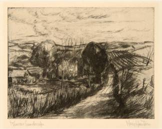 Lot 79: Mary Huntoon "Kansas Landscape" Etching (1937)