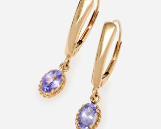 Lot 232: 14k Tanzanite Drop Earrings