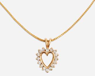 Lot 226: 14k Diamond Heart Pendant + Chain