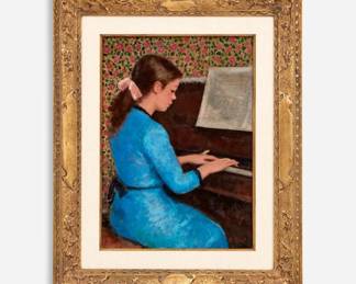Lot 111: Francois Gall "Jeune Fille au Piano" Oil on Canvas (ca. 1970)