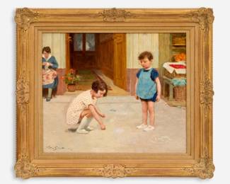 Lot 112: Victor Gilbert "Le Soleil Stylise" Oil on Canvas (ca. 1920)