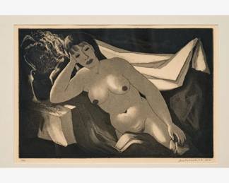 Lot 77: Doel Reed "Nude with Winter Bouquet" Aquatint (1972)