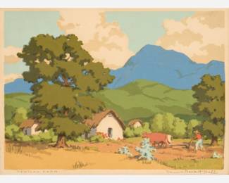 Lot 63: Norma Bassett Hall "Mexican Farm" Serigraph (1948)