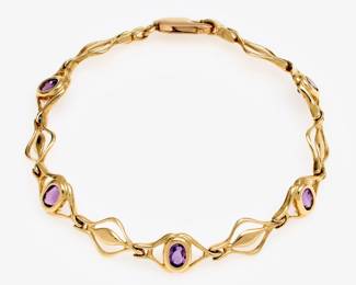 Lot 153: 14k Amethyst Open Link Bracelet