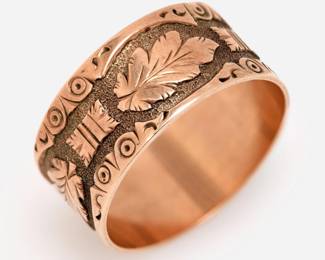 Lot 156: 10k Rose Gold Antique Wide Band W/ Engraved Design