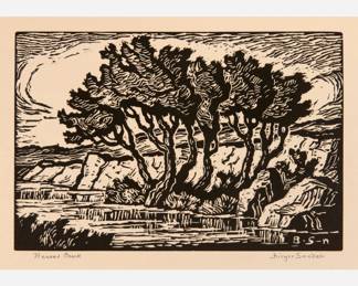 Lot 57: Birger Sandzen "Kansas Creek" Linocut (1936)